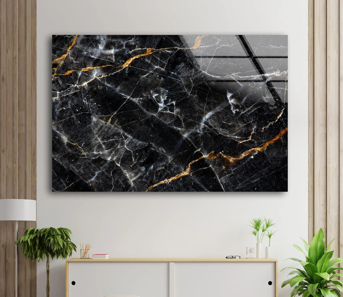 Black Gold & Silver Abstract Design Acrylic Glass Print Tempered Glass Wall Art 100% Made in Australia Ready to Hang