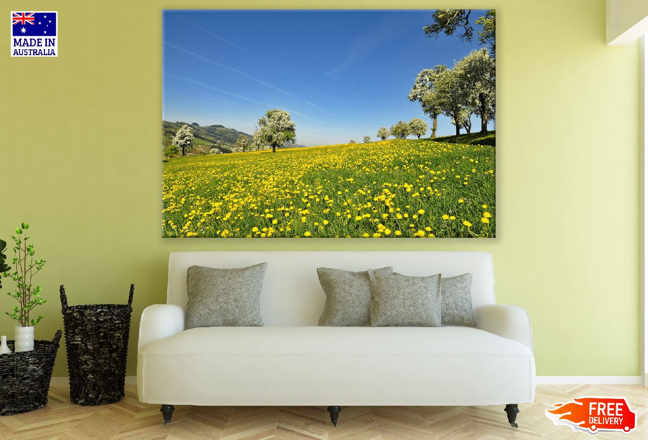 Trees on Flower Field Scenery Photograph Print 100% Australian Made