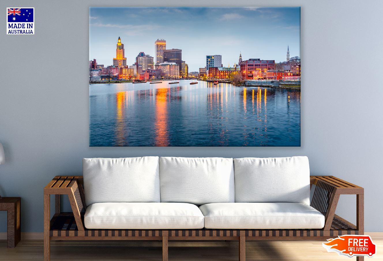 Providence, Rhode Island Cityscape View From River Print 100% Australian Made