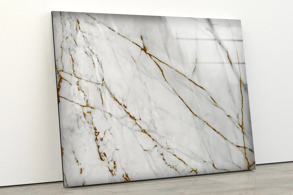 White & Gold Abstract Design Acrylic Glass Print Tempered Glass Wall Art 100% Made in Australia Ready to Hang