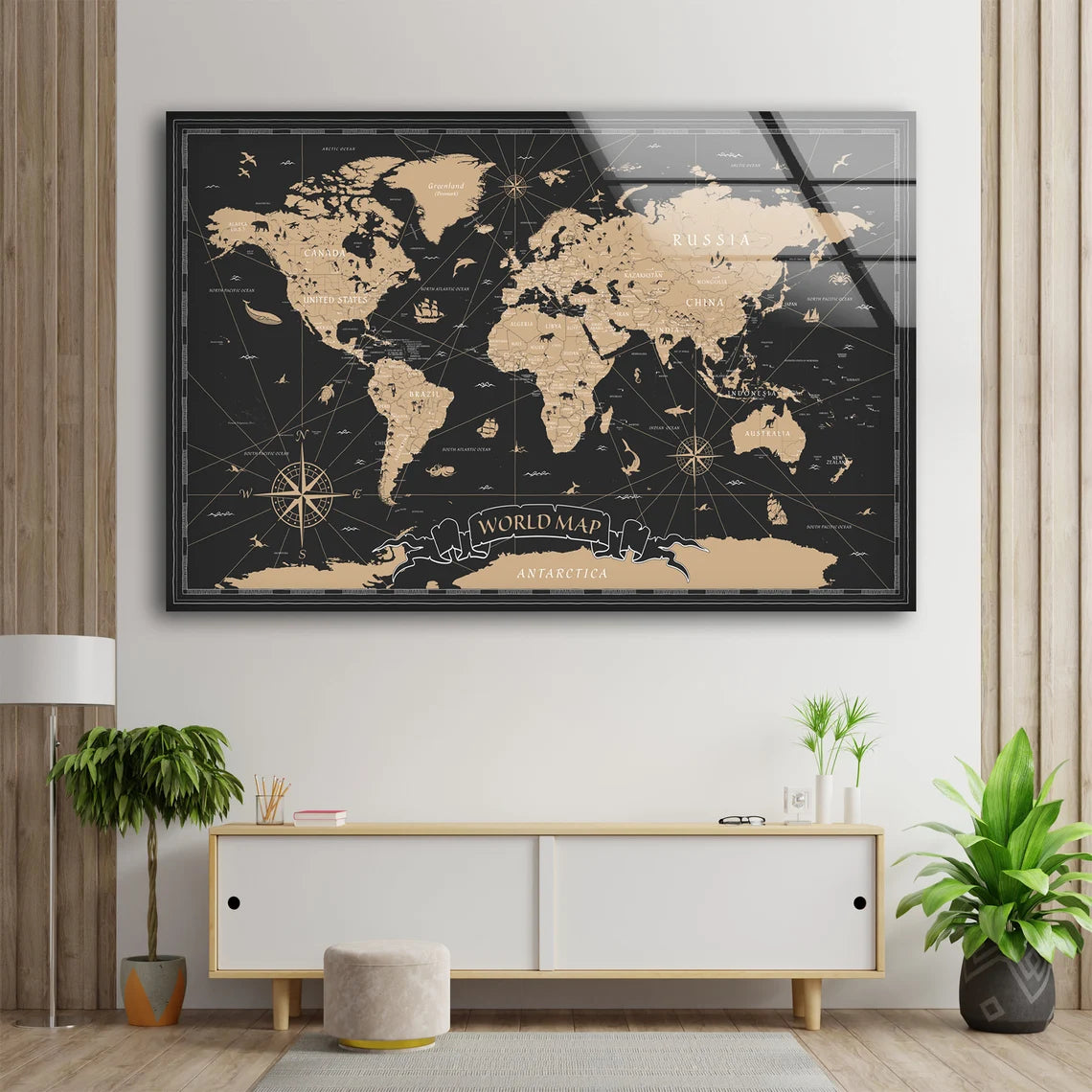 Vintage Map Vector Design Acrylic Glass Print Tempered Glass Wall Art 100% Made in Australia Ready to Hang