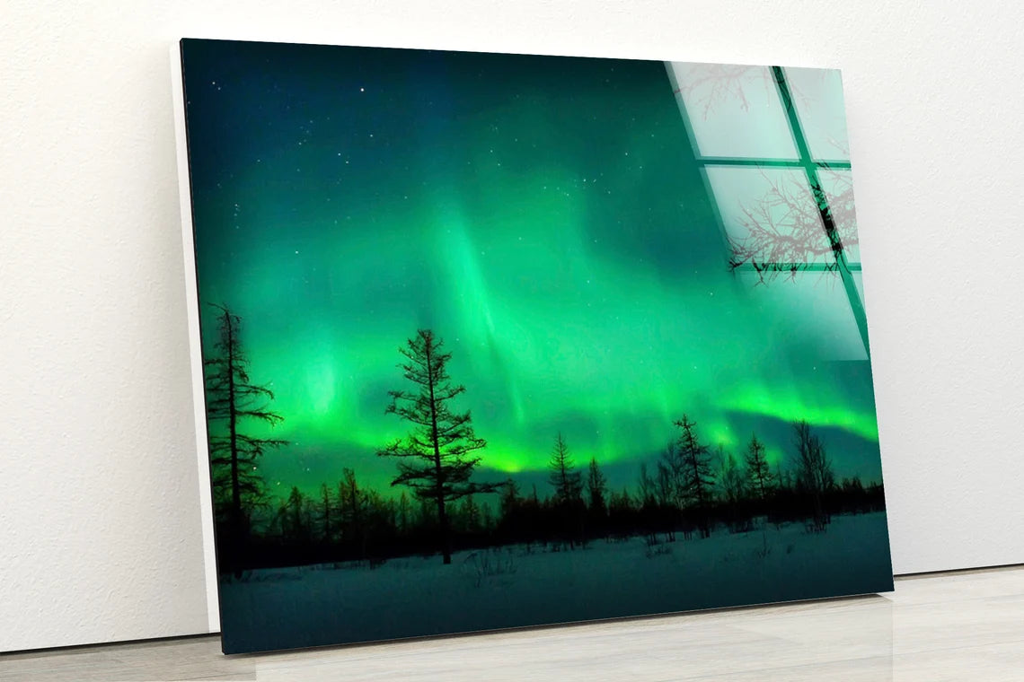 Aurora Over Forest Scenery Photograph Acrylic Glass Print Tempered Glass Wall Art 100% Made in Australia Ready to Hang