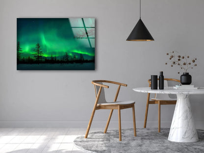 Aurora Over Forest Scenery Photograph Acrylic Glass Print Tempered Glass Wall Art 100% Made in Australia Ready to Hang