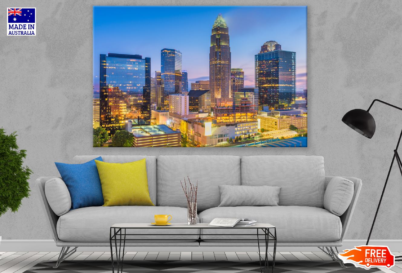 Charlotte Skyline View Photograph, North Carolina, USA Print 100% Australian Made