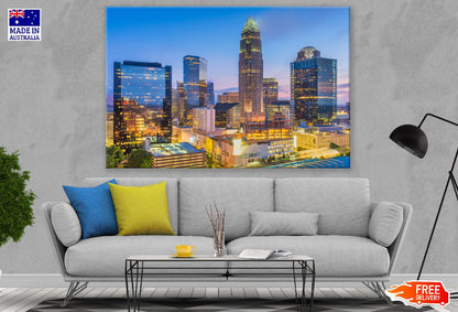Charlotte Skyline View Photograph, North Carolina, USA Print 100% Australian Made