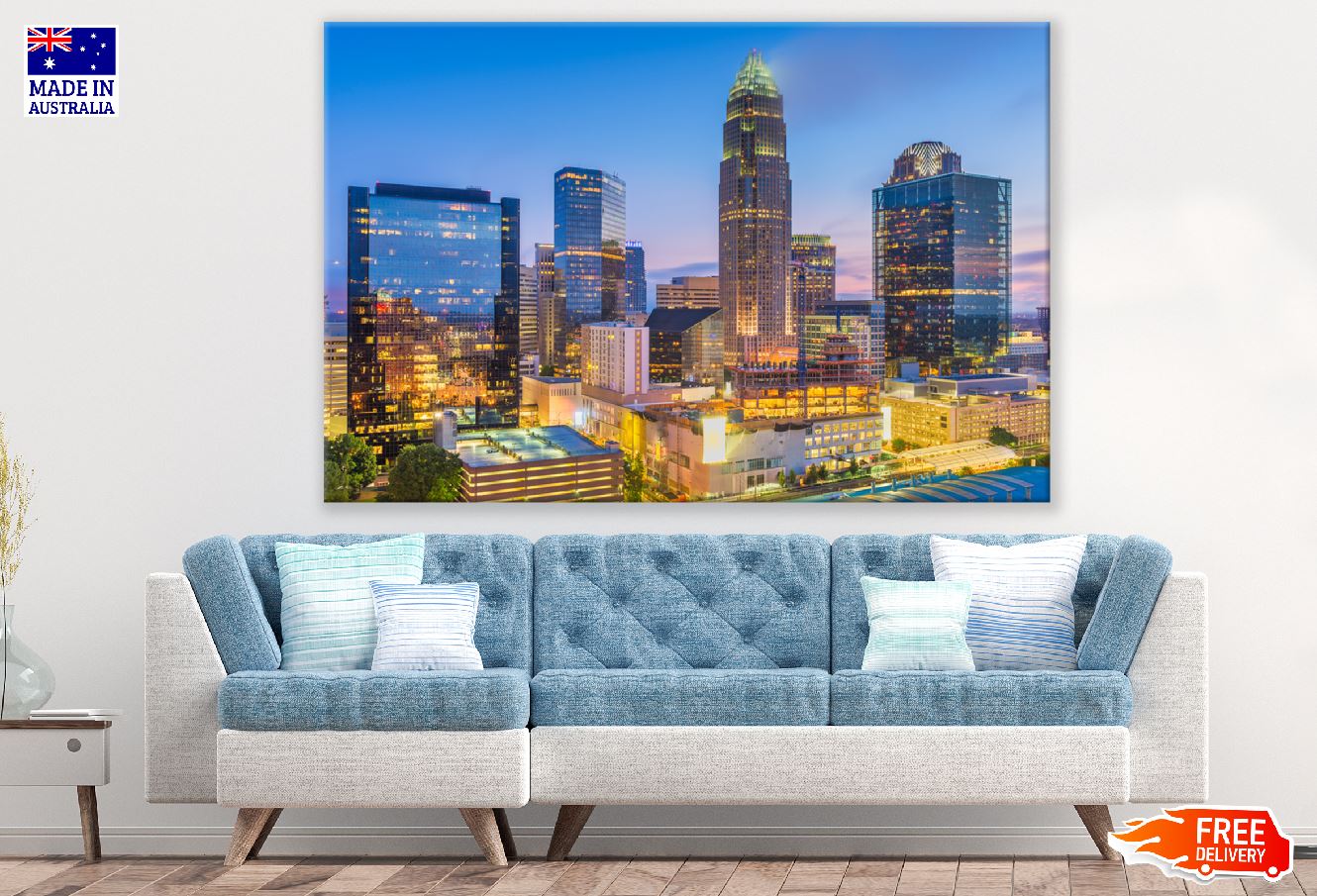 Charlotte Skyline View Photograph, North Carolina, USA Print 100% Australian Made