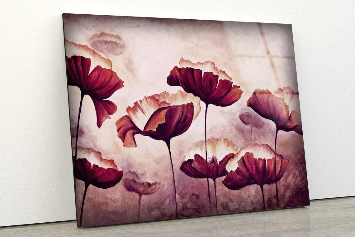 Red Flowers Oil Painting Acrylic Glass Print Tempered Glass Wall Art 100% Made in Australia Ready to Hang