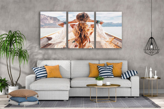 3 Set of Girl on a Boat Photograph High Quality Print 100% Australian Made Wall Canvas Ready to Hang