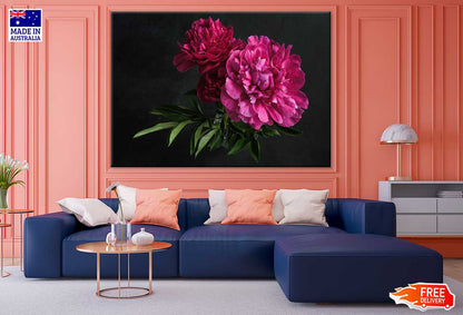 Pink Peony Flowers with Leaves Photograph Print 100% Australian Made