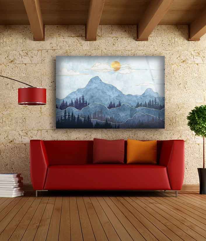 Mountain Vector Design Acrylic Glass Print Tempered Glass Wall Art 100% Made in Australia Ready to Hang