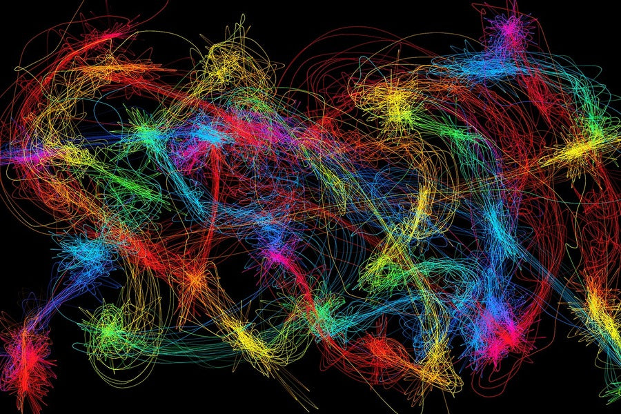 Red Yellow & Blue Digital Lines Abstract Design Print 100% Australian Made