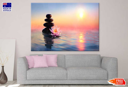 Lily Flower with Stone on Sea Photograph Print 100% Australian Made