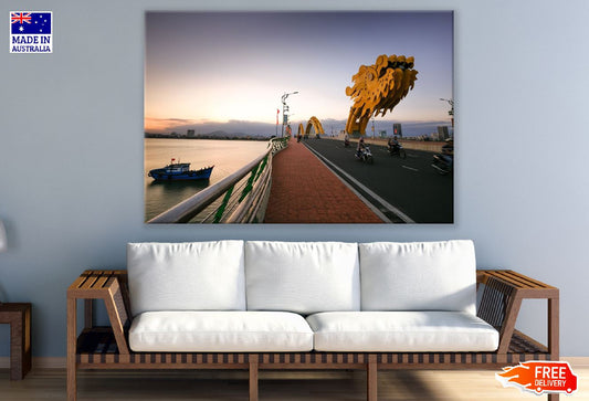 Dragon Bridge in Sunset in Da Nang, Vietnam Print 100% Australian Made