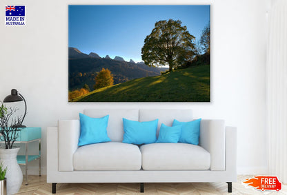 Autumn Tree over Mountains Sunset Photograph Print 100% Australian Made