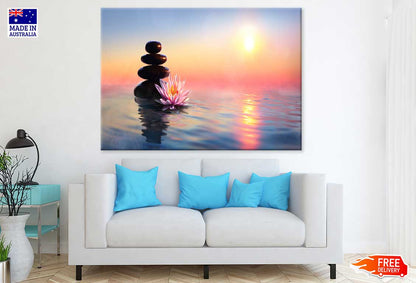 Lily Flower with Stone on Sea Photograph Print 100% Australian Made