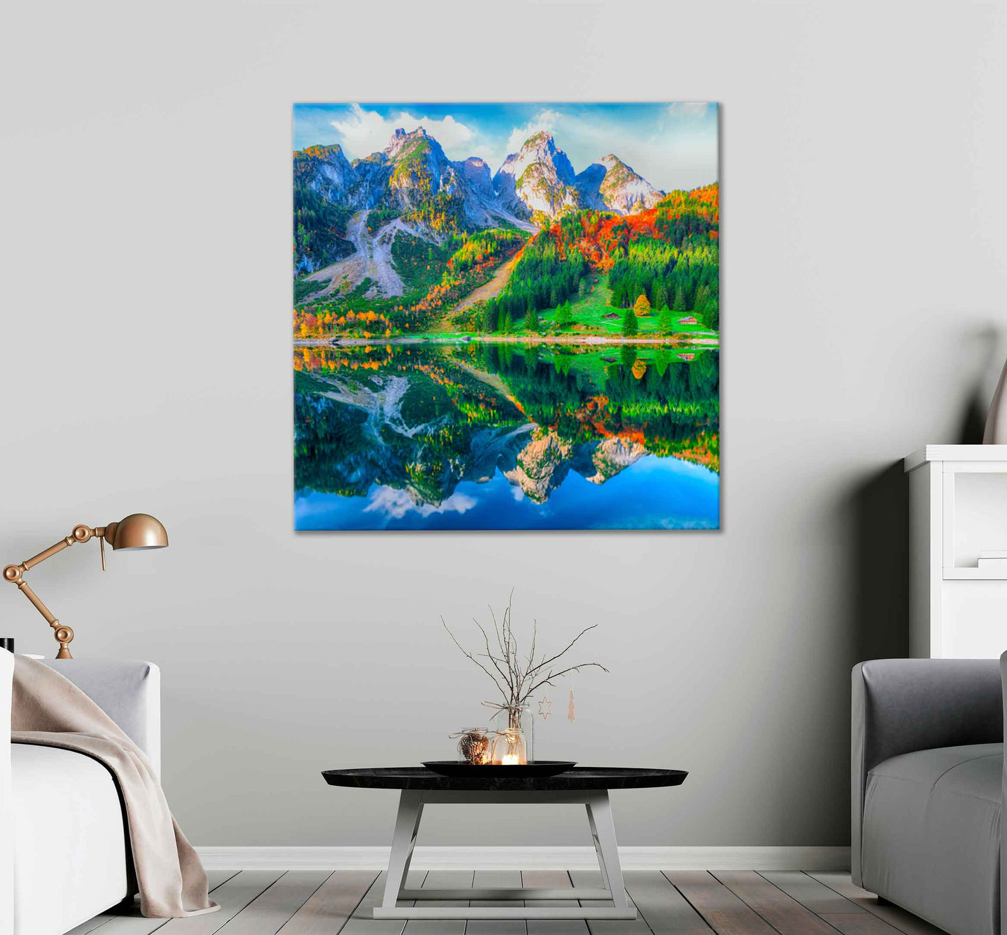 Square Canvas Gosausee Mountain Lake View High Quality Print 100% Australian Made