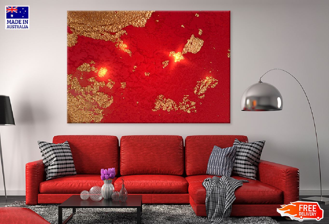 Dark Red & Gold Abstract Design Print 100% Australian Made