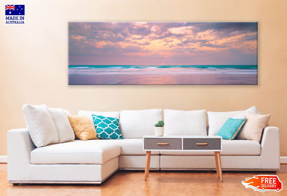 Panoramic Canvas Pink Sea & Sky View Photograph High Quality 100% Australian Made Wall Canvas Print Ready to Hang