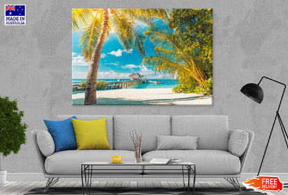 Palm Trees on Sunny Seashore View Print 100% Australian Made