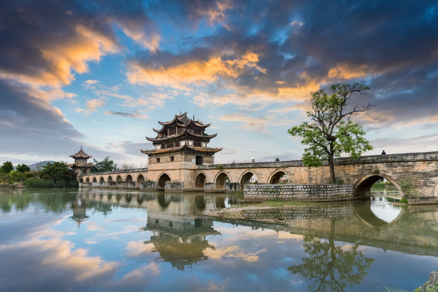 Double Dragon Bridge Sunset View Photograph Home Decor Premium Quality Poster Print Choose Your Sizes