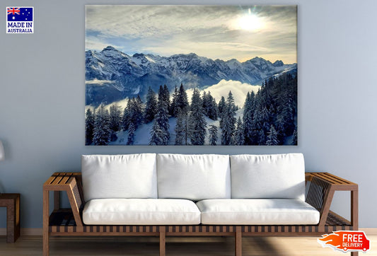 Snowy Forest & Snow Mountains Photograph Print 100% Australian Made