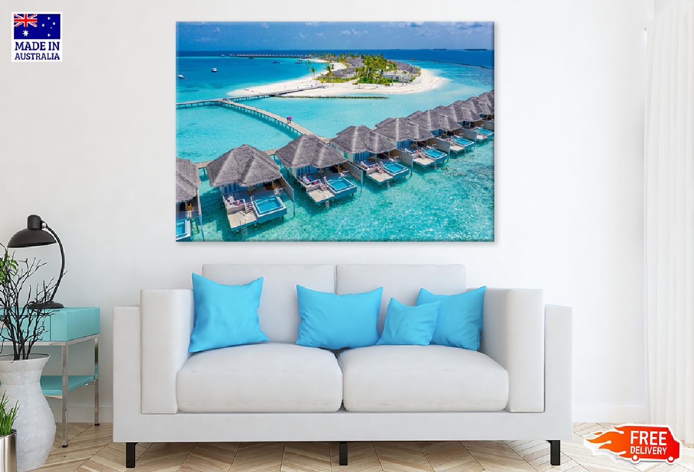 Maldives Sea Resort & Pier Aerial View Photograph Print 100% Australian Made