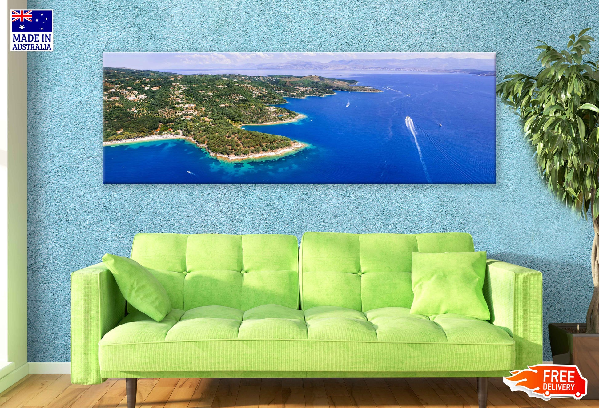 Panoramic Canvas Corfu Island Aerial View Photograph High Quality 100% Australian Made Wall Canvas Print Ready to Hang