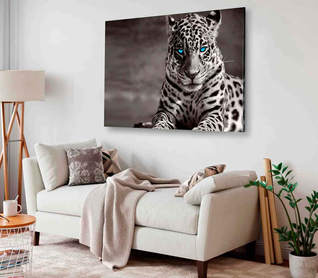 Bella Home B&W Tiger With Blue Eyes Print Canvas Ready to hang