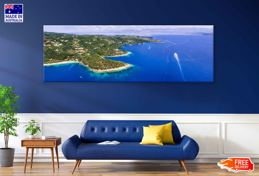 Panoramic Canvas Corfu Island Aerial View Photograph High Quality 100% Australian Made Wall Canvas Print Ready to Hang