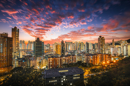 City Skyline with Pink Cloud Sky View Photograph Print 100% Australian Made