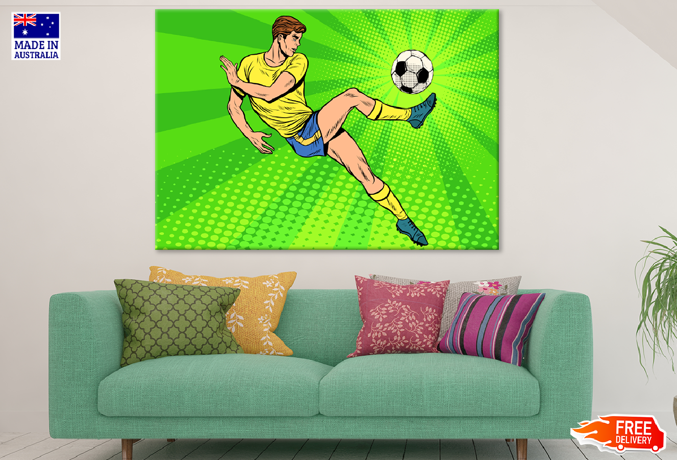 Foot Ball Player Illustration Print 100% Australian Made