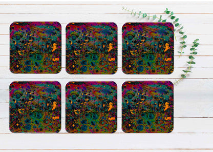 Colorful Watercolor Abstract Coasters Wood & Rubber - Set of 6 Coasters