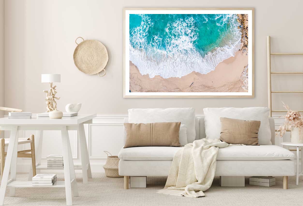 Sea Waves on Seashore Aerial View Photograph Home Decor Premium Quality Poster Print Choose Your Sizes