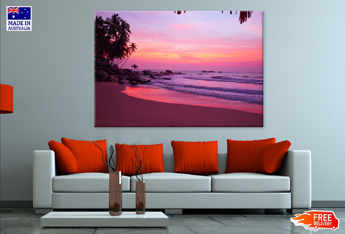 Pink Sunset Sky on Beach View Photograph Print 100% Australian Made
