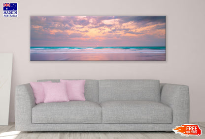 Panoramic Canvas Pink Sea & Sky View Photograph High Quality 100% Australian Made Wall Canvas Print Ready to Hang