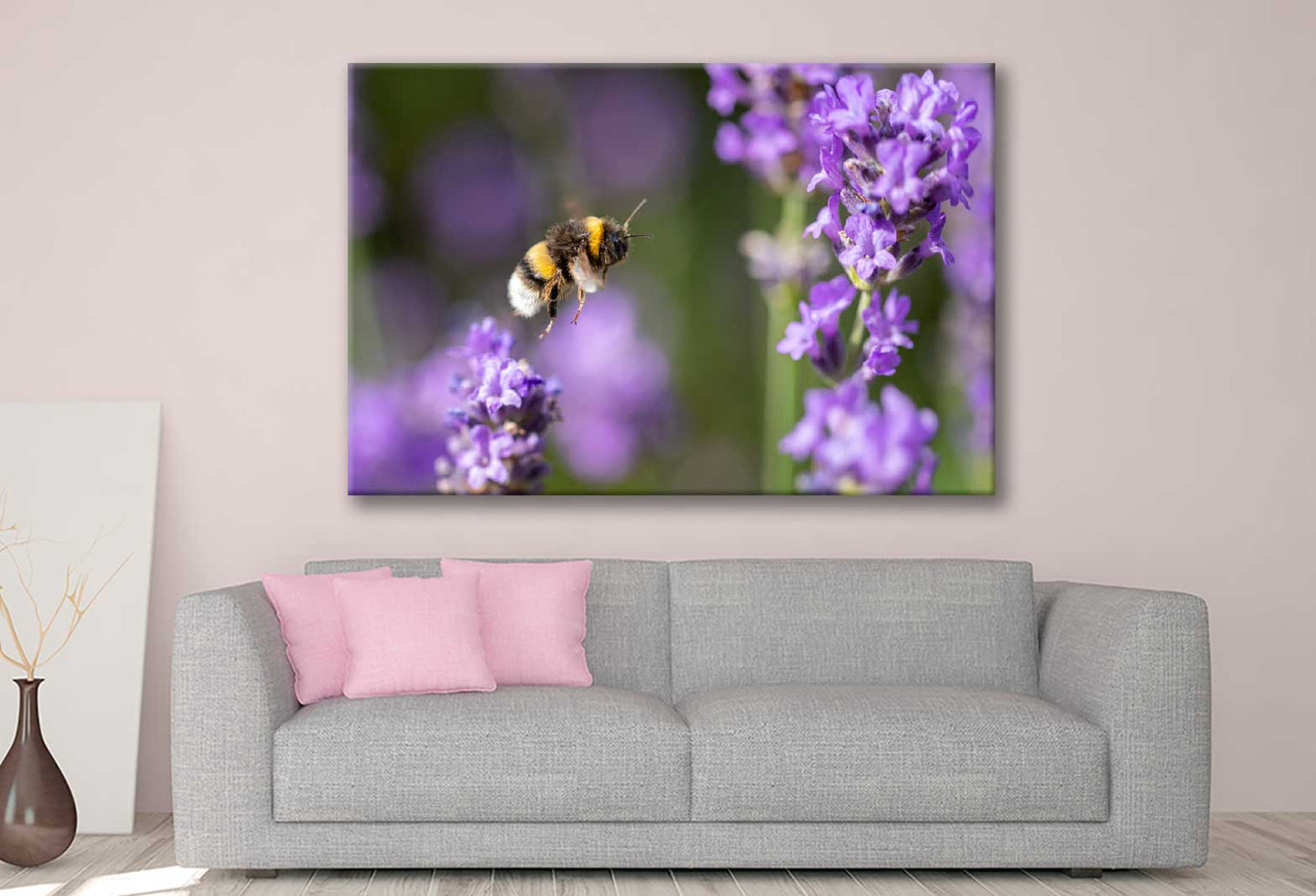 Bella Home Bumble Bee Flying & Purple Flower Print Canvas Ready to hang