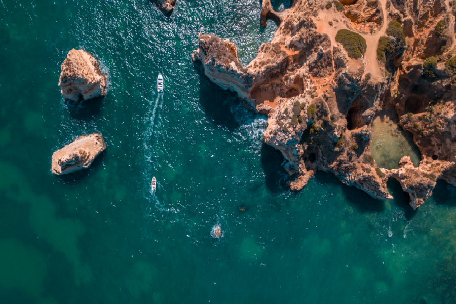 Boats On Sea & Rocks Aerial View Photograph Print 100% Australian Made