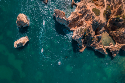 Boats On Sea & Rocks Aerial View Photograph Print 100% Australian Made