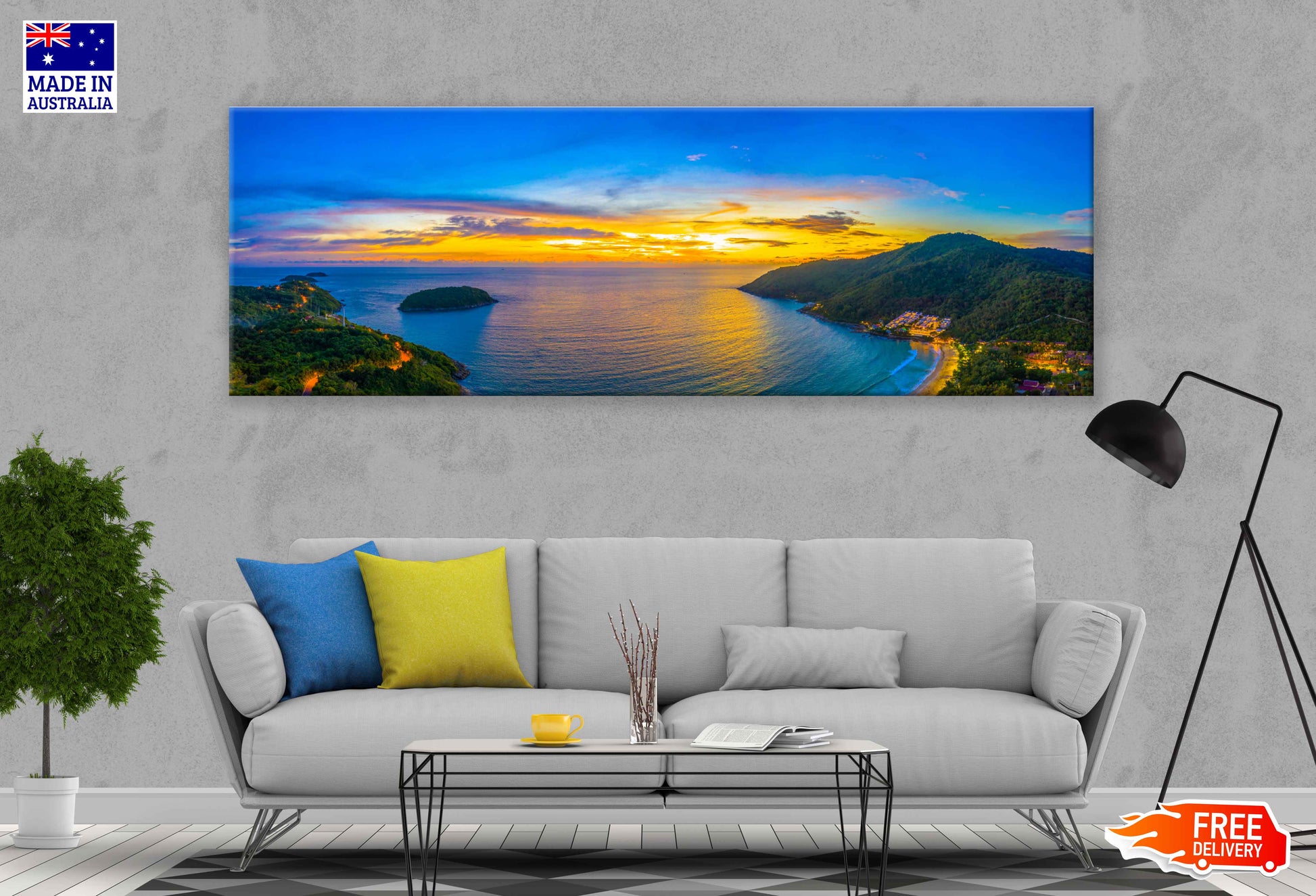 Panoramic Canvas Nai Harn Sea Sunset View Photograph High Quality 100% Australian Made Wall Canvas Print Ready to Hang
