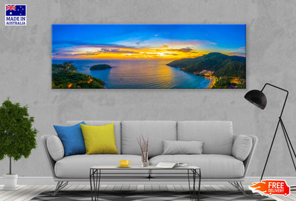 Panoramic Canvas Nai Harn Sea Sunset View Photograph High Quality 100% Australian Made Wall Canvas Print Ready to Hang