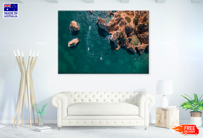 Boats On Sea & Rocks Aerial View Photograph Print 100% Australian Made