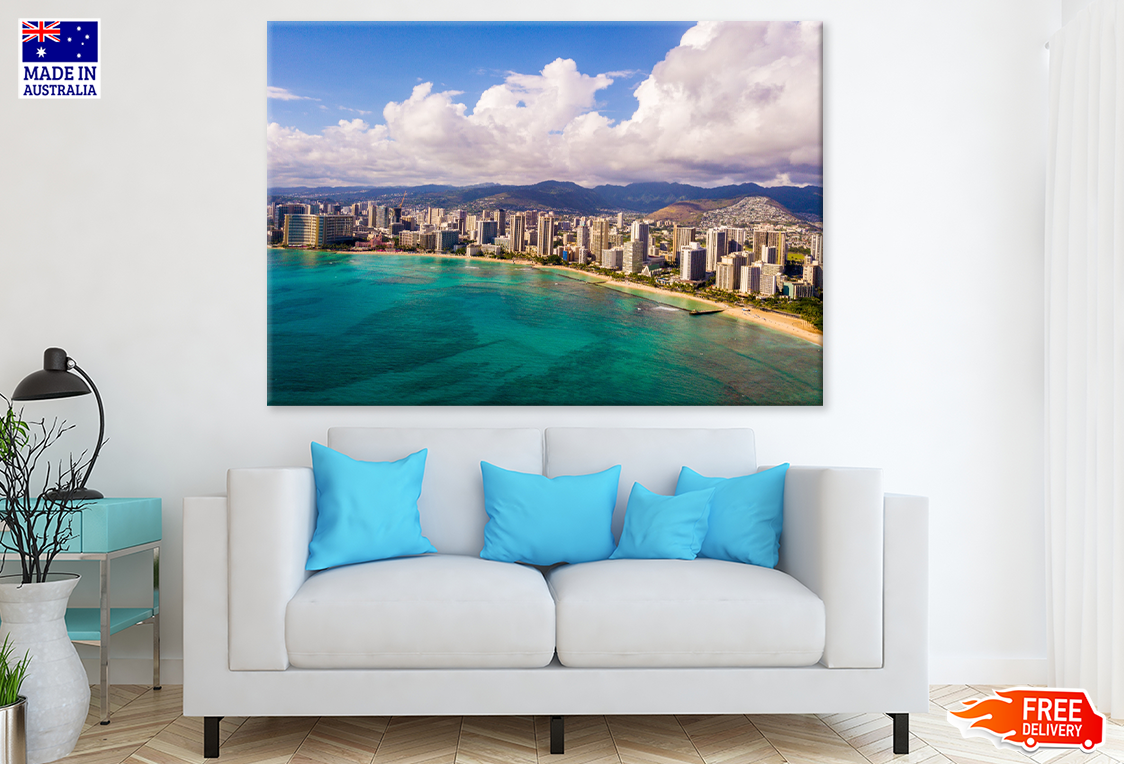 City & Sea Sky Scenery View Photograph Print 100% Australian Made