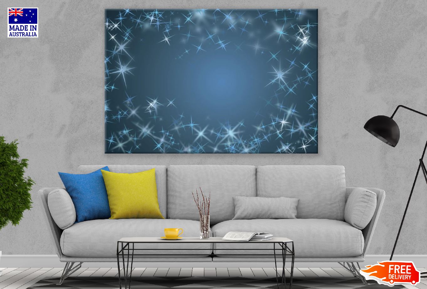 Silver Stars & Blue Abstract Design Print 100% Australian Made
