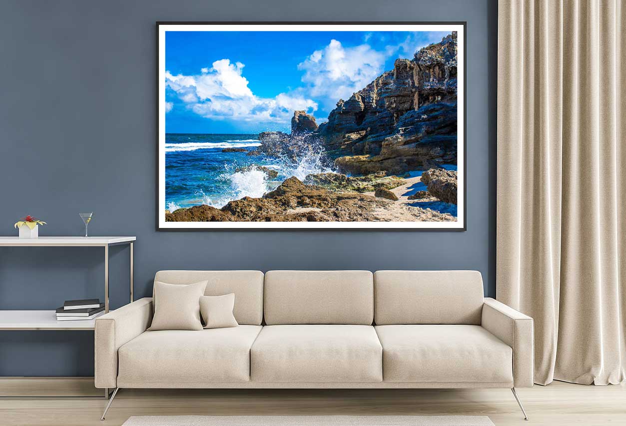 Waves on Rocks Sea Blue Sky View Photograph Home Decor Premium Quality Poster Print Choose Your Sizes