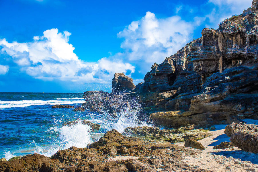 Waves on Rocks Sea Blue Sky View Photograph Home Decor Premium Quality Poster Print Choose Your Sizes