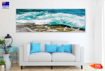 Panoramic Canvas Sea Blue Waves View Photograph High Quality 100% Australian Made Wall Canvas Print Ready to Hang
