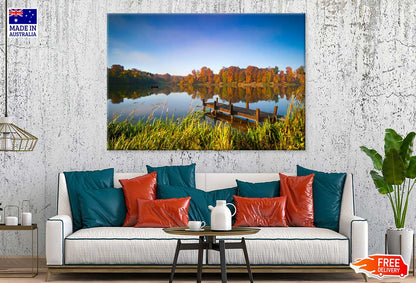 Boat on Autumn English Lake Scenery View Print 100% Australian Made
