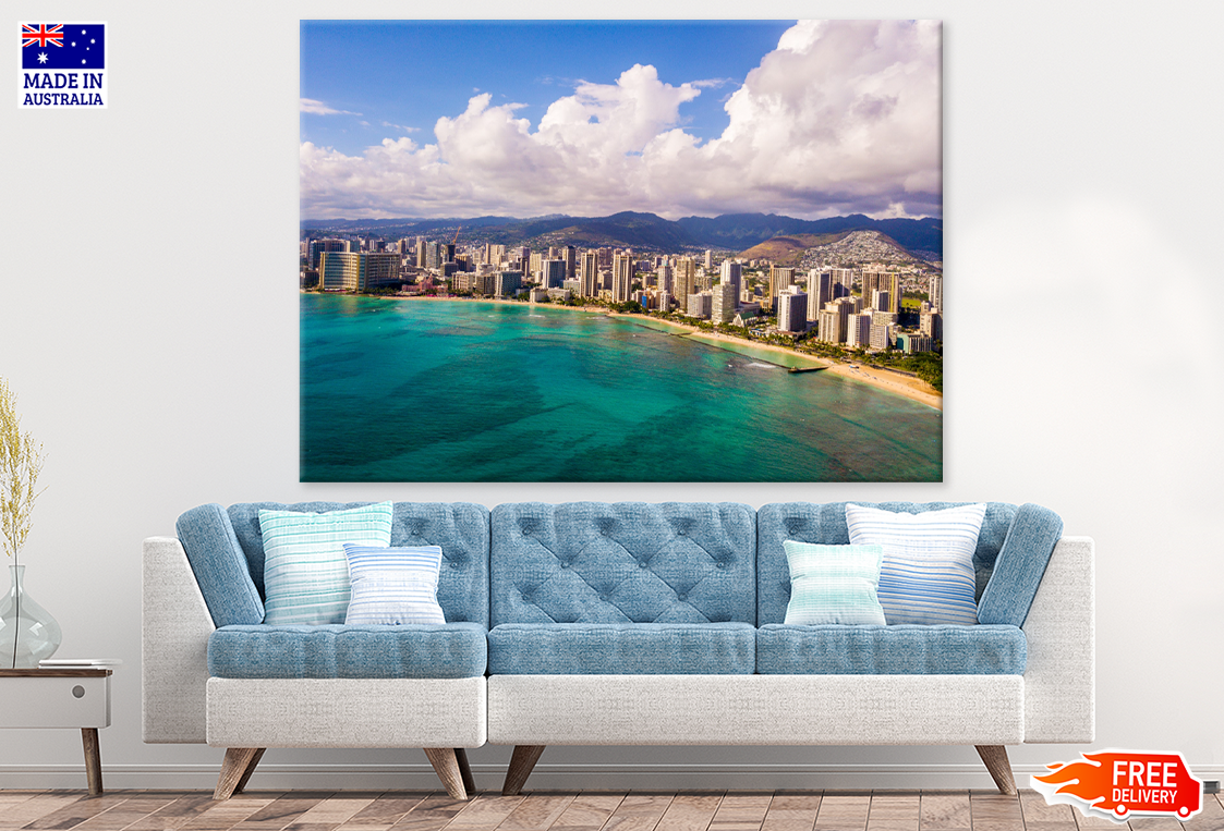 City & Sea Sky Scenery View Photograph Print 100% Australian Made