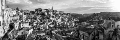 Panoramic Canvas Matera Town B&W View Photograph High Quality 100% Australian Made Wall Canvas Print Ready to Hang