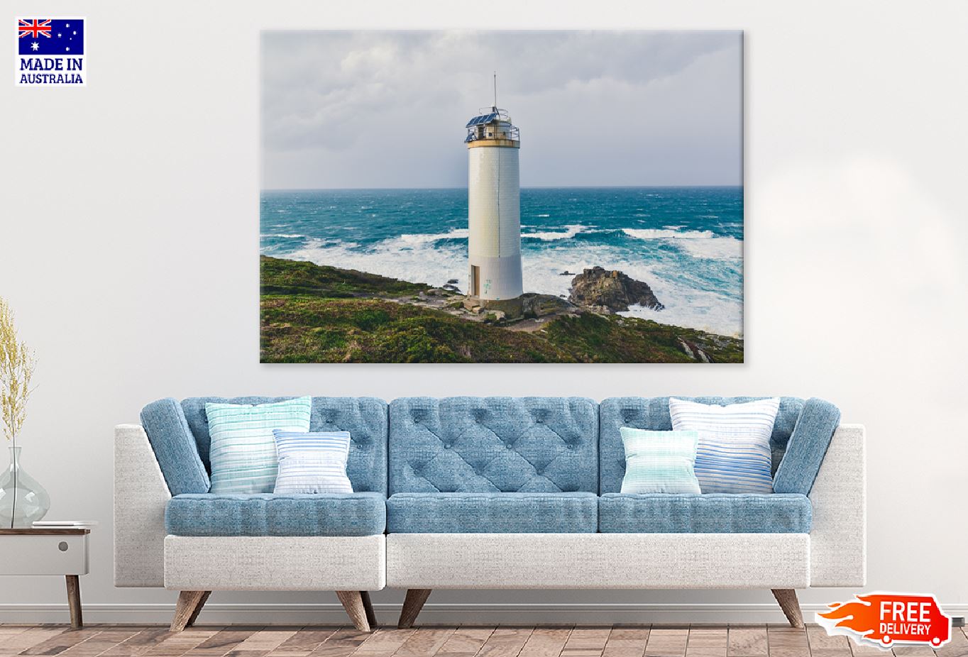 Lighthouse Cliffs with Stormy Sea View Photograph Print 100% Australian Made
